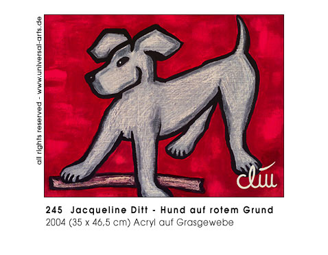 Jacqueline Ditt - Hund auf rotem Grund (Dog on red Font)