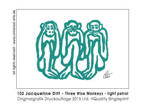 Jacqueline Ditt - Three Wise Monkeys - light petrol (Drei Weise Affen - hell petrol)